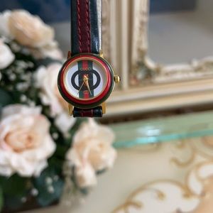 Gucci green & Red striped leather strap